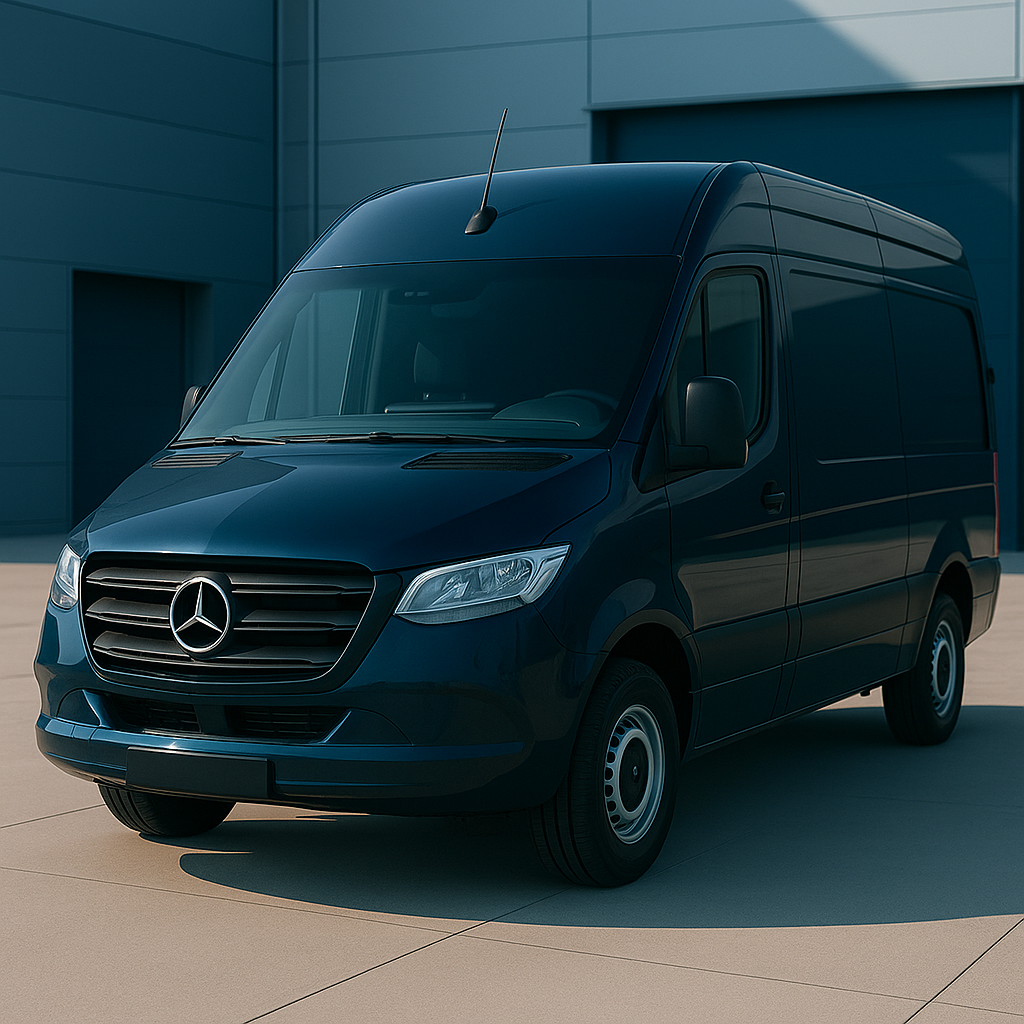 Mercedes Sprinter van driving on a mountain road