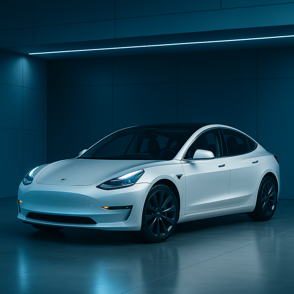 Front view of a black Tesla
