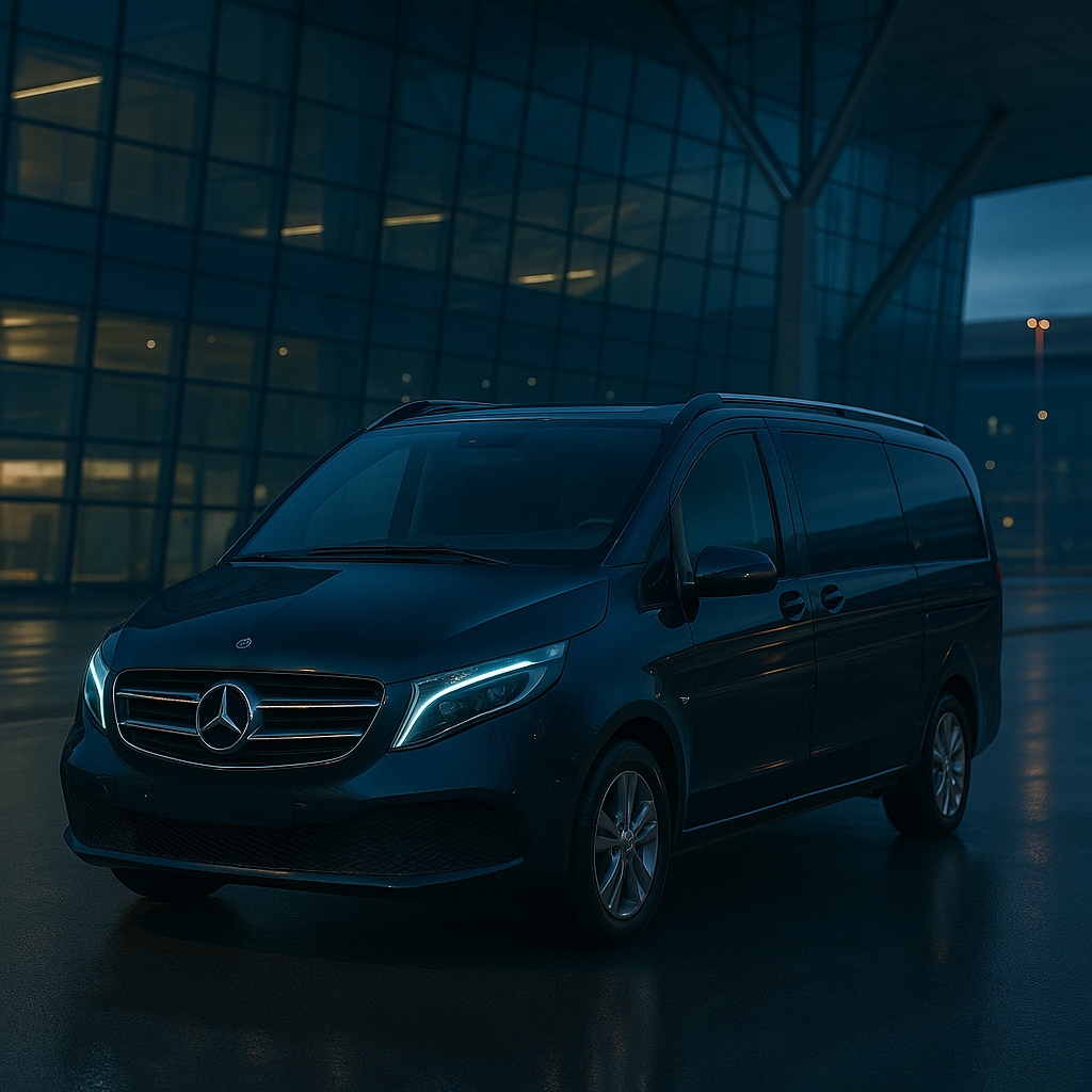 Mercedes-Benz V-Class with side door open on city street